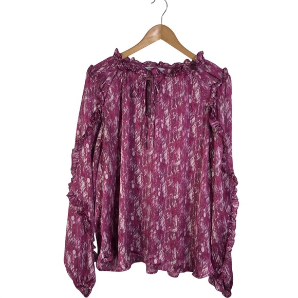 Ophelia Roe Blouse Women's XL Long Sleeve Pink Ruffle Sheer Business Casual Work - Picture 2 of 15